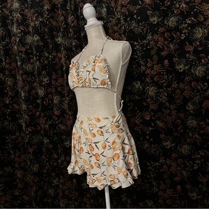 Vintage Pinup Style Bikini Set - Floral Orange Pattern